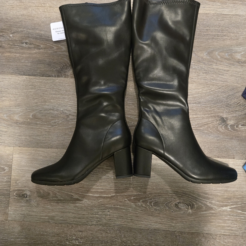 Aerosoles Micah Knee High Boots Black Leather Block Heel Womens 7M New - Picture 4 of 8